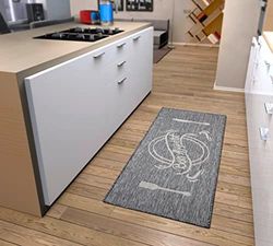 HANSE Home Bon Appetit - Tappeto a passatoia da cucina con scrittura, antiscivolo, facile da pulire, robusto, certificato Öko-Tex per cucina e corridoio, sala da pranzo, 62 x 150 cm, colore: grigio