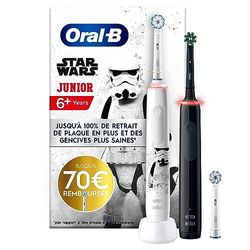 Oral-B Édition Familiale Brosses À Dents Électriques, Lot de 2 : 1 Brosse À Dents Électrique Oral-B Pro 3 Noire Et 1 Brosse À Dents Électrique Oral-B Junior Star Wars