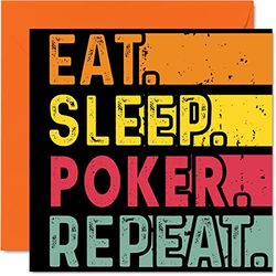 Tarjeta de cumpleaños divertida para ella o él, come, duerme, póquer, repetir, tarjetas de feliz cumpleaños para juegos de cartas, regalos para amantes de Texas Holdem, tarjetas de felicitación de 145