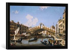 kunst für alle 'Quadro con Cornice di Venezia di Venezia Ponte di Rialto, Stampata a Mano di qualità Fabbricati Foto-Cornice, 60 x 40 cm, Nero Opaco