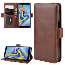 Carcasa de telefono Wallet Stand Funda de Cuero for teléfono Celular for Galaxy J6 +, con Billetera y Soporte y Ranuras for Tarjetas (Negro) (Color : Marrón)