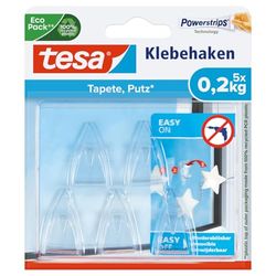 tesa Gancho adesivo para superfícies transparentes e vidro 0,2 kg, ganchos suspensos invisíveis, suporta até 0,2 kg por gancho, embalagem com 5 peças, inclui 8 tiras adesivas
