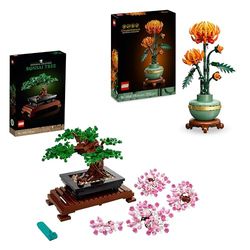 LEGO Bundle Giardino Zen - Costruzioni per Adulti con Albero Bonsai (10281) e Crisantemo (10368) - Regalo di San Valentino per Donna e Uomo - Piante per Arredamento di Casa - Modelli con Fiori Finti