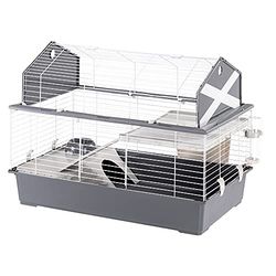 Ferplast Cage Barn 100 pour Lapins et Petits Animaux, 2 étages, Toit Ouvrant, Accessoires et Adhésifs Inclus
