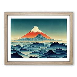Illuminated Japanese Mountains H1022 Framed Print for Living Room Bedroom Home Office Décor, Wall Art Picture Ready to Hang, Oak A3 Frame (46 x 34 cm)