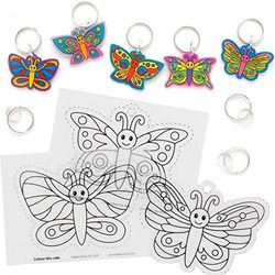 Baker Ross FE150 Porte-clés de papillon en plastique rétrécissant - Paquet de 8, créez vos propres porte-clé pour les arts et l'artisanat pour enfants