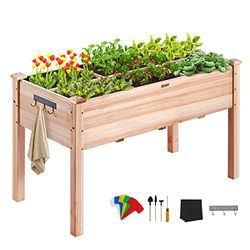 VEVOR Verhoogd tuinbed 48x24x30 inch met stevige poten, hoogwaardige natuurlijke dennenhouten plantenbak verhoogde plantstandaard voor achtertuin/tuin/terras/balkon met niet-geweven voering en 1 set