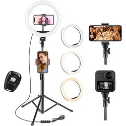 Aro de Luz con Tripode, 10" Ring Light con Control Remoto 3 Modos 10 Brillos Regulables Anillo de Luz para TikTok, Maquillaje, Selfie, Streaming, Youtube, Twich Live