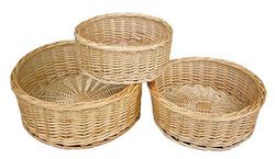 Red Hamper Set of 3 Round Straight-Sided Wicker Tray