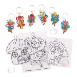 Baker Ross AX925 Fairy Super Shrink nyckelringar – paket med 8, skapa dina egna nyckelringar för barn att färga i, skapa och visa upp