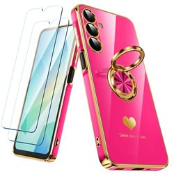 Nonional Custodia per Samsung Galaxy A16 5G con 2 pellicole protettive per lo schermo, supporto ad anello girevole a 360° [motivo cuori di lusso] custodia morbida sottile placcata con bordo dorato,