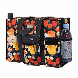 TOPDesign Sac fourre-Tout Utilitaire résistant à l'eau avec 13 Poches, Fermeture éclair sur Le Dessus et Soutien inférieur épais, pour Femmes Qui travaillent, Tulipe, Large, Mignon, décontracté,