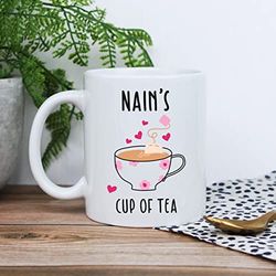 eBuyGB Nain's Cup of Tea Mug, 350ml Printed Coffee Mug, Mother's Day, Birthday Gifts for Nain