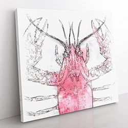 The Pink Lobster Sketch Modern Canvas Wall Art Print Ready to Hang, Framed Picture for Living Room Bedroom Home Office Décor, 35x35 cm (14x14 Inch)