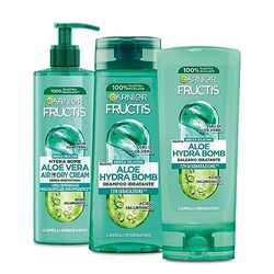 Garnier Fructis Routine Completa Idratante, Con Shampoo, Balsamo e Air Dry Cream, Per Capelli Disidratati, Con Gel di Aloe Vera e Acido Ialuronico, Aloe Hydra Bomb