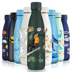 HoneyHolly Stainless Steel Water Bottle, 500ml (16.9 fl oz), BPA-Free, Thermos Flask, 18/8 Stainless Steel, Children's Water Bottle, Double-Walled Vacuum Insulated, Thermos Flask for School, Outdoor