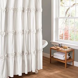 Lush Decor Darla Rideau de Douche froncé à Motif Floral, Polyester, White, 72” x 72”