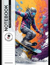 Composition Notebook College Ruled: Snowboarding Splash Art, Colorful Paint Splash Style, T-Shirt Art, Hyperdetailed Contour Illustration