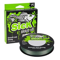 Berkley Sick Braid - 8-strengen gevlochten lijn, Super soepele 8-strengen Multifilament PE gevlochten roofvislijn 150/300/2000m voor het vissen op zowel zoet- als zoutwater - Mosgroen