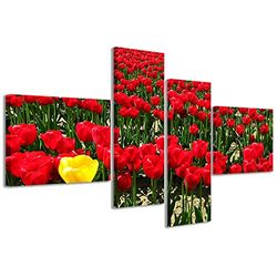 Stampe su Tela Afbeelding op canvas, enkele tulips, moderne druk in 4 panelen, kant-en-klaar ingelijst, canvas, klaar om op te hangen, 200 x 100 cm