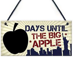 RED OCEAN Chalkboard Holiday Countdown Days Until New York Big Apple America Hanging Plaque Sign