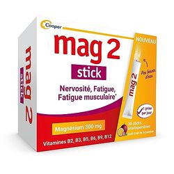 MAG 2 - Stick - Magnésium et 6 vitamines B - Nervosité, Fatigue, Fatigue musculaire - Programme 30 jours - 30 sticks orodispersible goût fruit de la passion