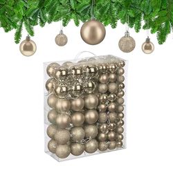 Relaxdays Bolas Árbol Navidad, Set de 138 Unidades, Plástico, Brillantes y Mates, Decoraciones Navideñas, Champán, 3, 4 y 6 cm