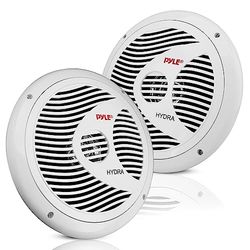 Pyle Enceintes Marines Doubles 16,51 cm – Haut-Parleur Extérieur 2 Voies Étanche et Résistant aux Intempéries avec Puissance de 150 Watts - Cône en Polypropylène et Entourage en Tissu - Blanc