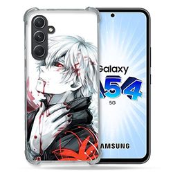 Cokitec Förstärkt fodral i härdat glas för Samsung Galaxy A54 5G Manga Tokyo Ghoul Kaneki vit