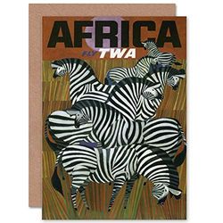 Wee Blue Coo TRAVEL TWA TRANS WORLD AFRICA ZEBRA USA BIRTHDAY BLANK GREETINGS CARD
