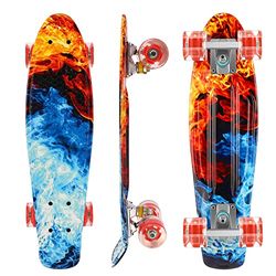 Caroma Skateboard voor kinderen, meisjes, jongens, beginners, jongeren, volwassenen, 56 cm, mini-cruiser skateboard met 60 mm PU-wielen, compleet skateboard met ABEC-7 kogellagers, retrostijl