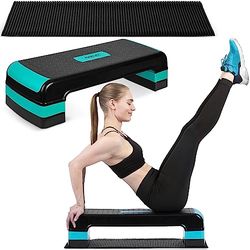 Neosport Aerobic Stepbank met antislipmat, in hoogte verstelbaar, trainingsapparaat voor kantoor en thuis, 30 x 80 x 20, turquoise, zwart
