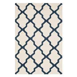 SAFAVIEH Tapis géométrique pour Salon, Salle à manger, Chambre à coucher - Cambridge Collection, Tapis à poil court, Ivoire et Marine, 76 X 244 cm