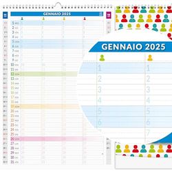 Familiekalender 2025 met 4 kolommen, voor een nauwkeurige planning voor het hele gezin, van milieuvriendelijk papier, afmetingen 30 x 42 cm