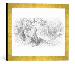 Ingelijste foto van Gustave naar Dore "The Crow and the Fox, from 'Fables' by Jean de La Fontaine (1621-95)", kunstdruk in hoogwaardige handgemaakte fotolijst, 40x30 cm, goud raya