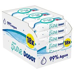 Dodot Aqua Pure Lingettes pour bébé, 99 % d'eau, 864 lingettes, 18 paquets (18 x 48)