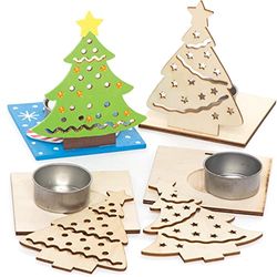 Baker Ross FE908 Portacandele in Legno Albero di Natale - Confezione da 4, Portalumini per Bambini da Decorare ed Esporre, Progetto Ideale di Artigianato per Bambini