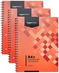 AmazonBasics Wirebound Notebook, 200 Pages, A4+, 80GSM, [3-Pack]