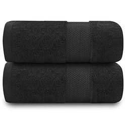 GC GAVENO CAVAILIA Fade Resistant Bathroom Set, 700 GSM Premium Quality Extra Absorbent 100% Cotton, Egyptian, Black, 2PK Bath Towel