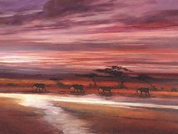 Jonathan Sanders Stampa su Tela Quattro Elefanti, Multicolore, 60 x 80 cm