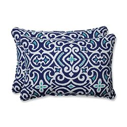 Pillow Perfect Outdoor | Indoor Nuovo Damasco Oversize Rettangolare Throw Pi, 100% Poliestere, Blu New Damask Marine, Lumbar - 16.5" x 24.5", 2 unità