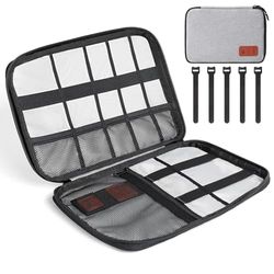 Cozary Organizador de Cables de Viaje, Bolsa para Cables Electrónicos, Bolsa Organizadora de Cables para Cargadores, Memorias USB, Tarjetas SD y Accesorios Adaptadores, Gris