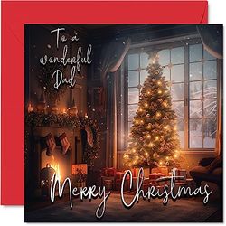 Traditional Happy Christmas Card for Dad - Merry Christmas to Dad - Happy Xmas Christmas Card from Son Daughter Child, 145mm x 145mm Single Seasonal Greeting Cards Gift