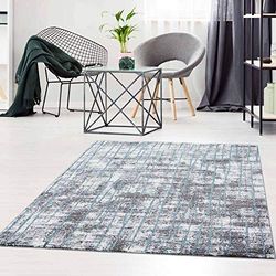 carpet city Qilim - Tappeto moderno a pelo lungo, stile etnico, per soggiorno, in polipropilene, grigio, rosso, 120 x 160 cm, 160 x 225 cm