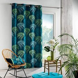 douceur d'intérieur, Gordijn met ogen (140 x 260 cm) Vegetal Blue Blauw, Polyester Bedrukt