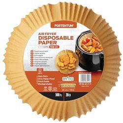 PORTENTUM Air Fryer Liners 100PCS Disposable, Unbleached and Greaseproof. Suitable from 5 to 8 liters. Food-Grade use Baking Paper BPA Free, FDA, and LFGB Certified