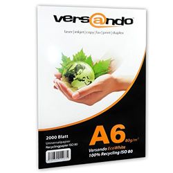 versando 2.000 fogli di carta riciclata DIN A6 EcoWhite 80g carta per stampanti carta ecologica carta da ricette (110 x 220 mm)