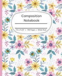 Composition Notebook | Wide Ruled Paper Notebook Journal | Pretty pink Flower Composition notebook for Girls and Teens| 110 pages | NEW Design! Perfect for Home or School