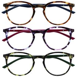 OPULIZE Met Reading Glasses 3 Pack Slim Round Frame Scratch Resistant Spring Hinges Brown Purple Green Mens Womens RRR60-256 +1.00