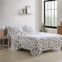 Eddie Bauer Warm, ademend katoenen flanellen beddengoed met diepe zakken, geborsteld voor extra zachtheid, gezellige woondecoratie, Öko-Tex-gecertificeerd, Bear Family, Twin